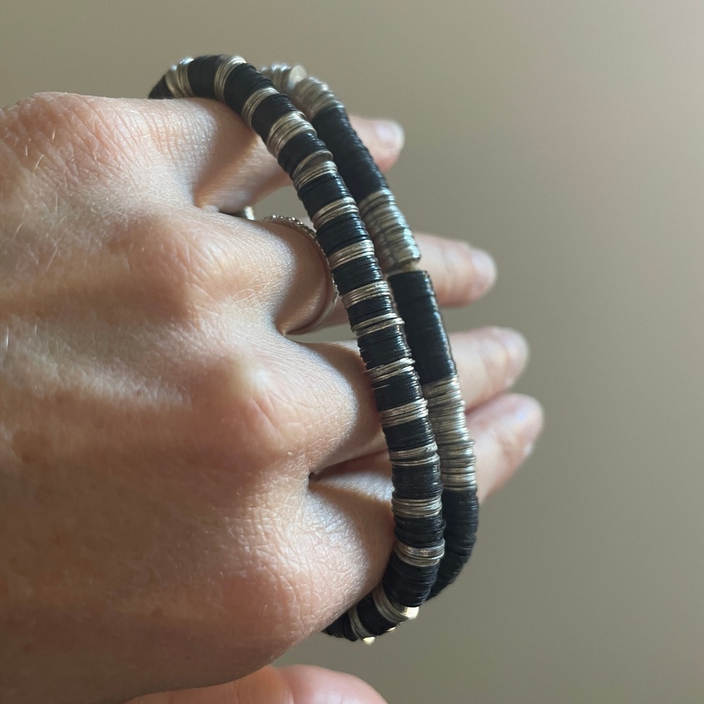 Stackable Beaded Bracelets Set Black Silver Tone … - image 5